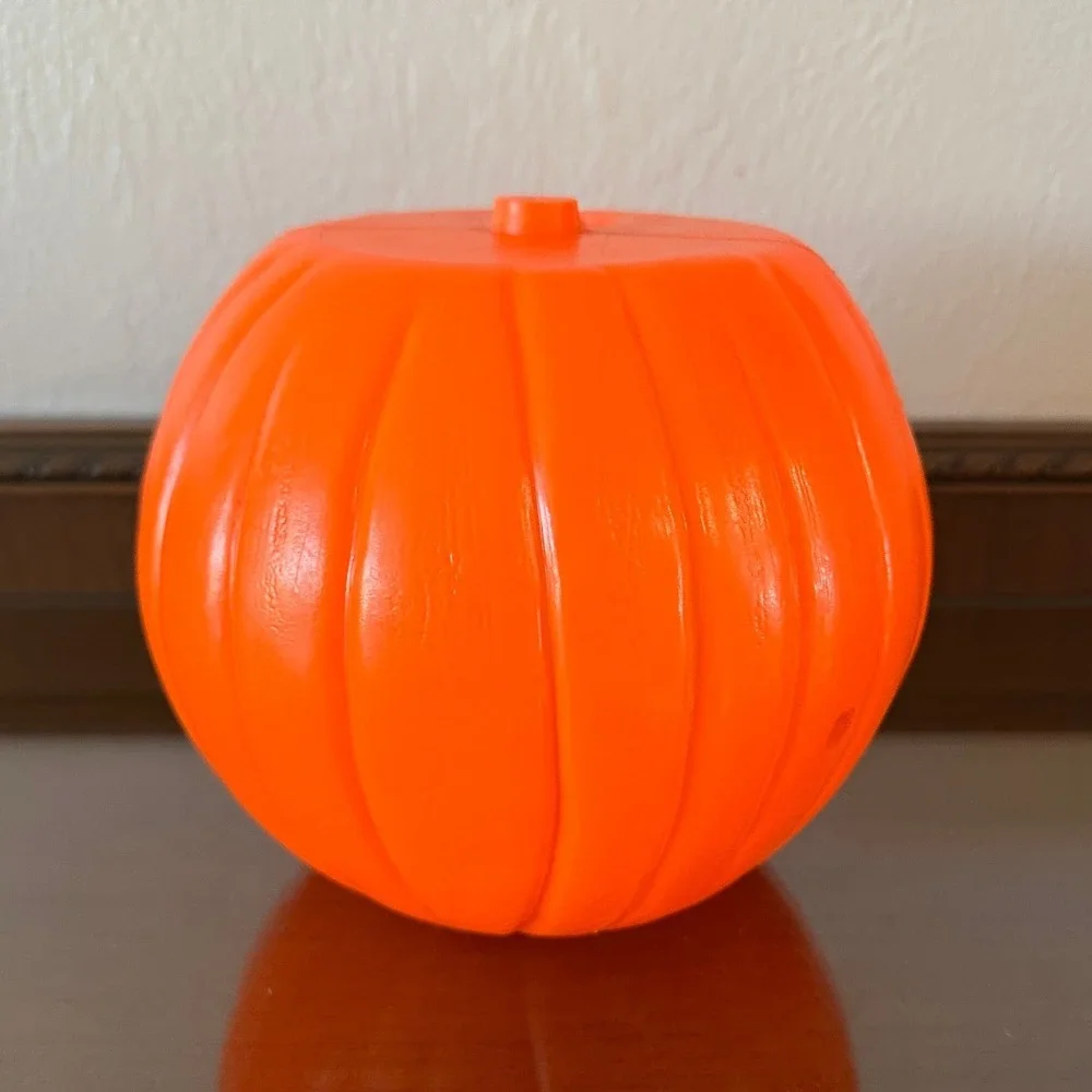 Vtg Halloween Blow Mold Jack-O-Lantern Pumpkin Candy Bucket Orange 7x6